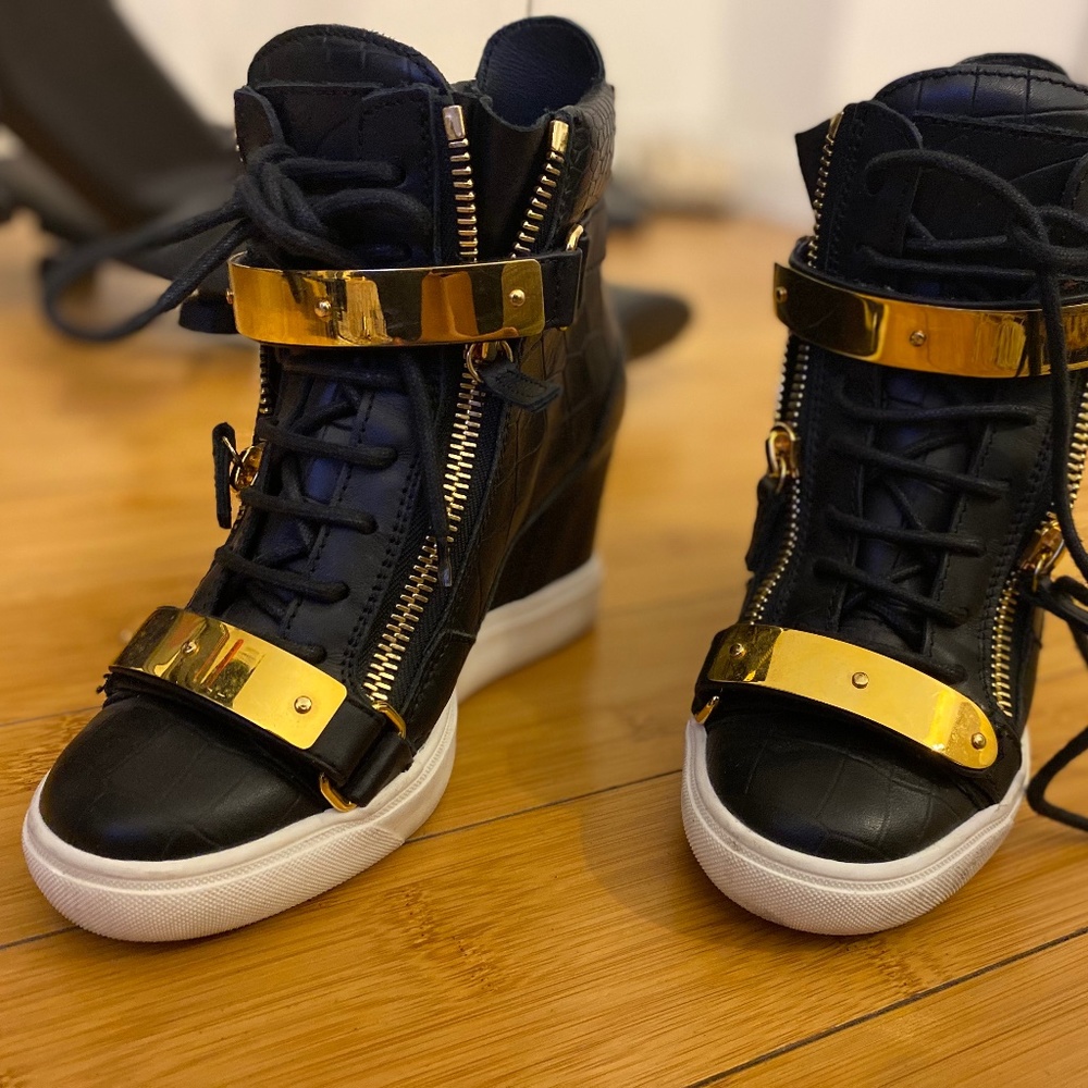 Giuseppe Zanotti Black Croc Embossed wedge sneaker (used)